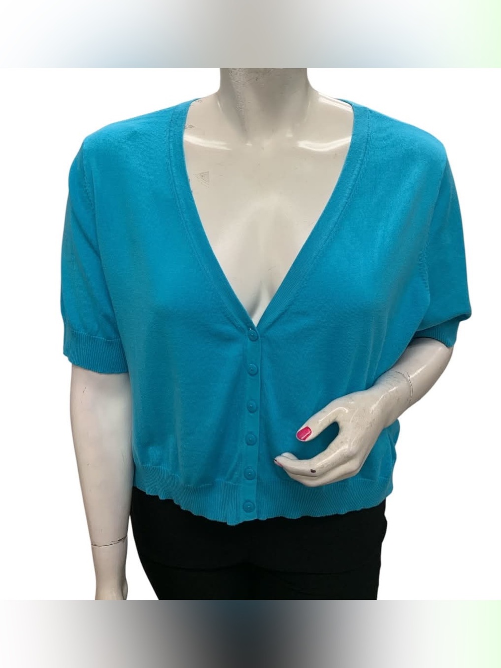 Apt. 9 Teal Short-Sleeve Button Cardigan Size 3X